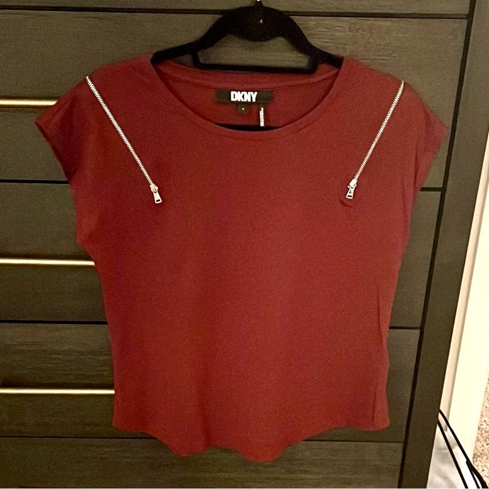 DKNY Burgundy Top with Zipper Accents
